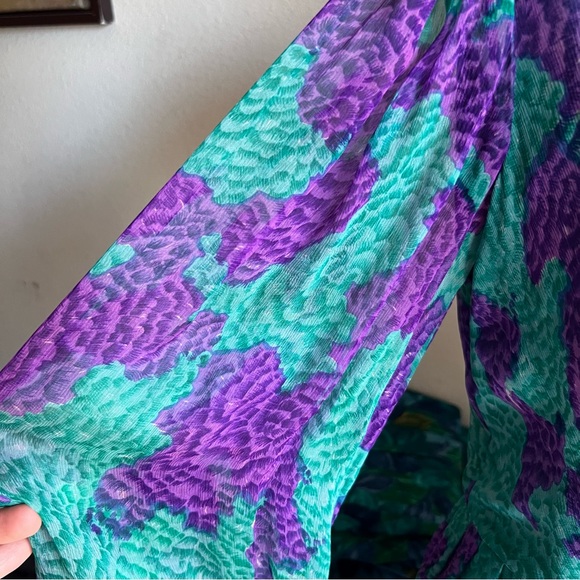 Vintage 100% pure silk made in India fit & flare purple n green dress Sz 10 - Picture 7 of 10